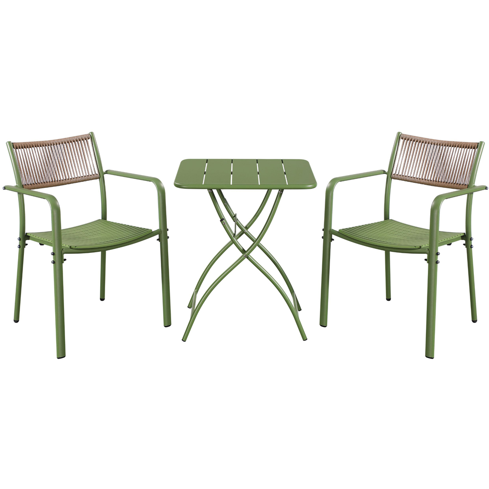 Core Products 2 Seater Moss Green Rope Back Effect Square Metal Foldable Table Garden Bistro Set Image 2