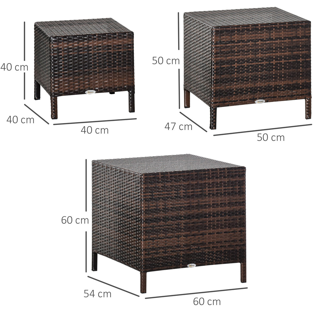 Outsunny Brown Rattan Nest of Tables Set of 3 Image 7