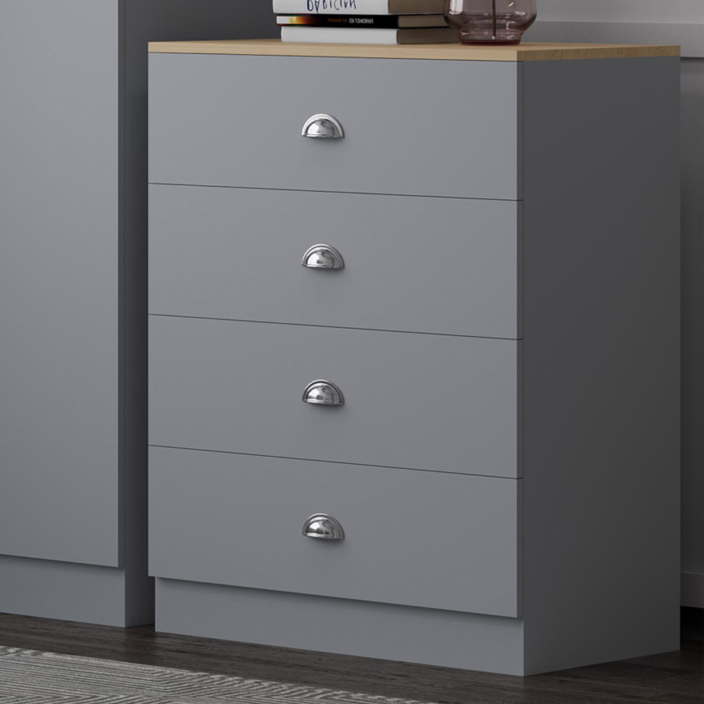 FWStyle Esher 4 Drawer Grey Oak Chest of Drawer Image 1