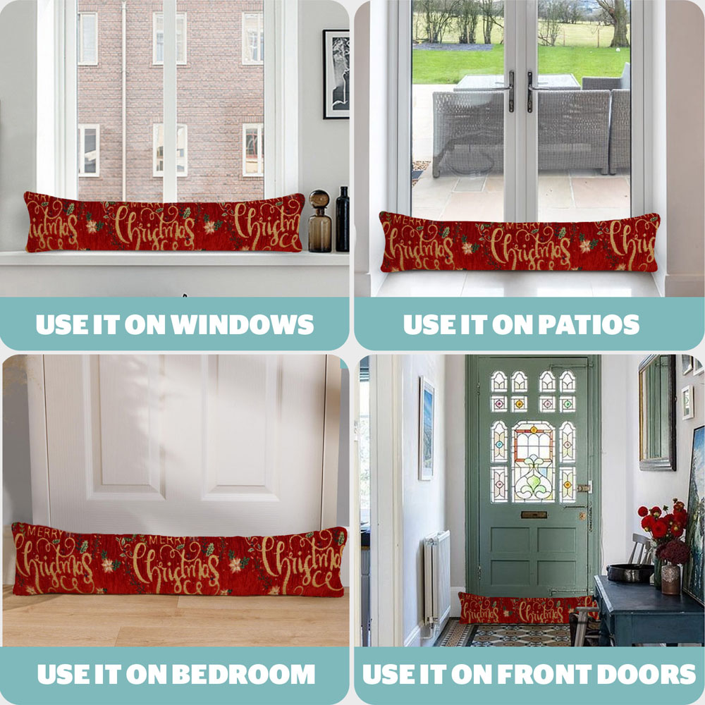 Noel Square Xmas Floral Merry Christmas Draught Excluder 12 x 90cm Image 6