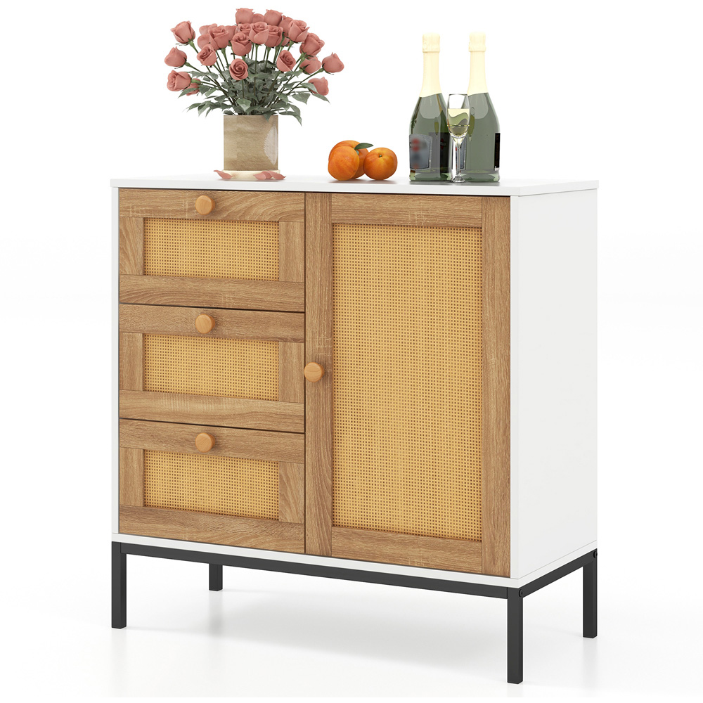 Costway Single Door 3 Drawer White Rattan Cabinet Image 2