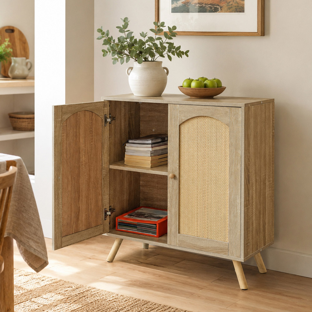 Abrihome 2 Door Natural Wooden Rattan Sideboard Image 4