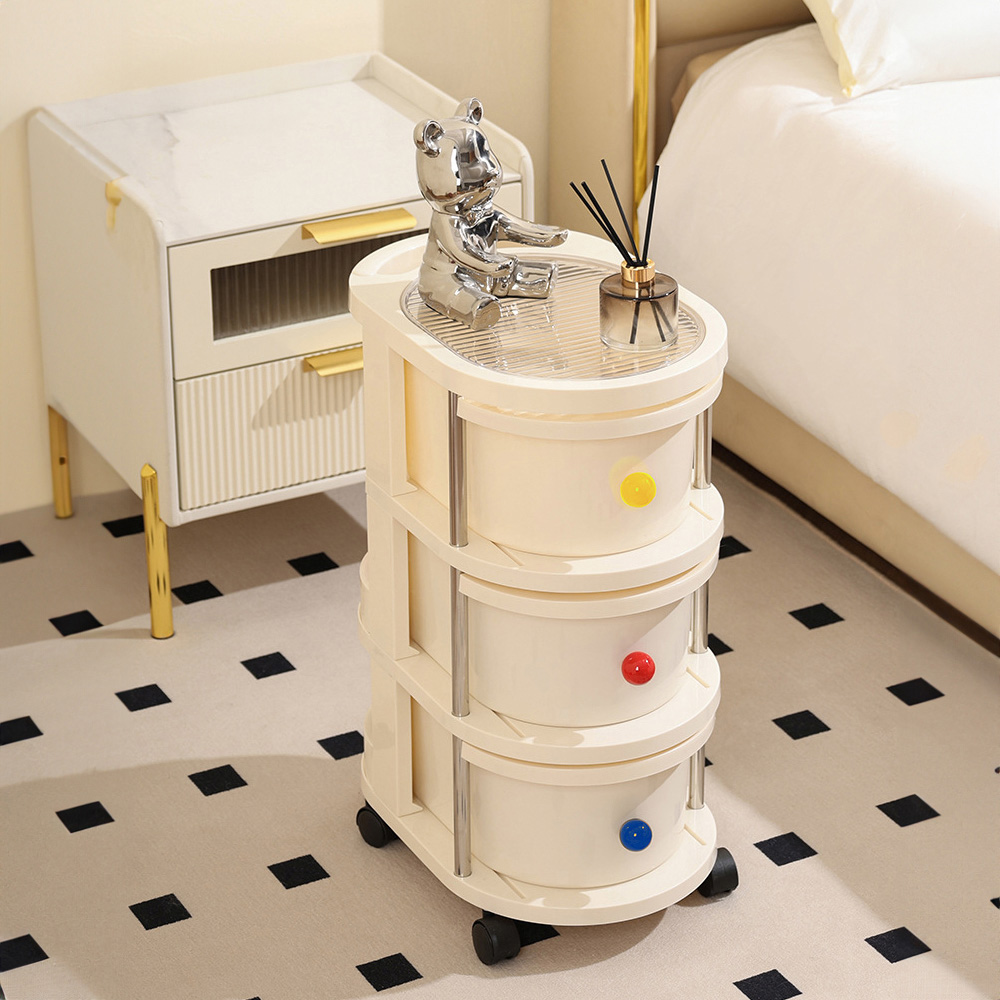 Living and Home 3 Drawer Cream Rolling Storage Cart Image 2