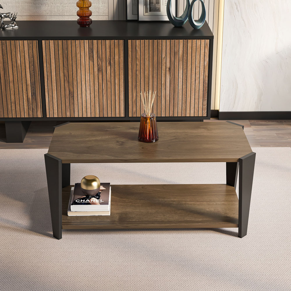 Decorotika Monaco Single Shelf Walnut Black Coffee Table Image 6