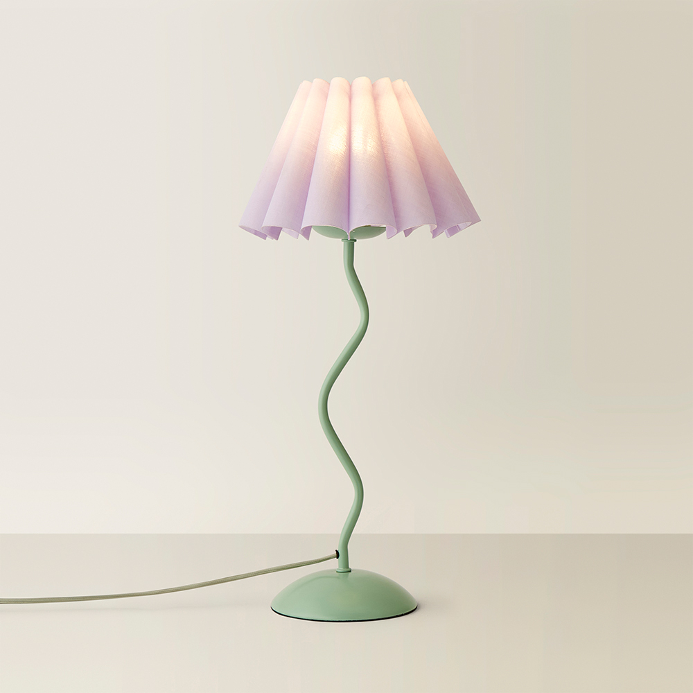 ValueLights Wiggle Lilac and Moss Green Pleated Scallop Shade Table Lamp and LED Bulb Image 5