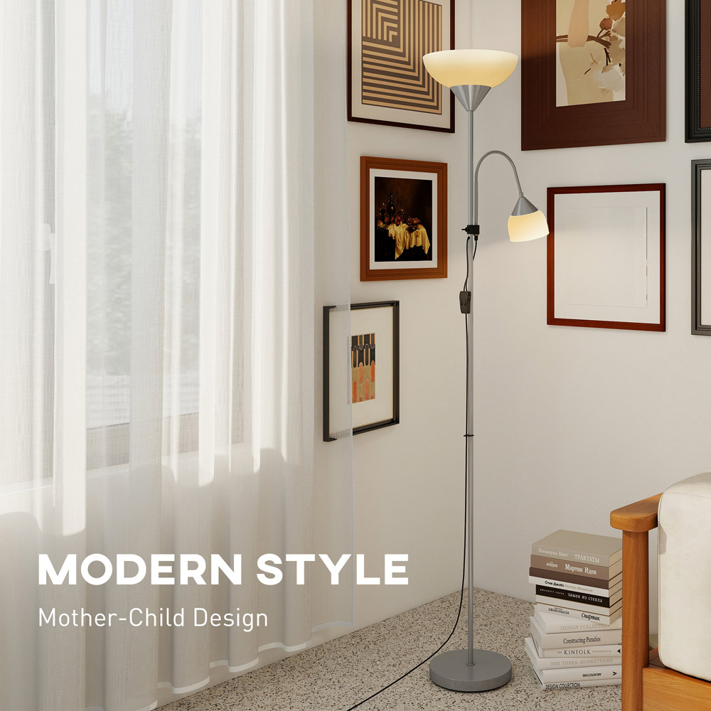 HOMCOM 2 Way Silver Mother Child Floor Lamp with 3 Colour Temperatures Image 5