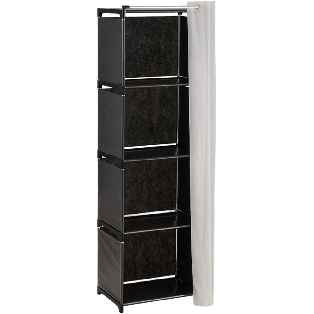 Living and Home 4-Tier Black Freestanding Portable Wardrobe with Curtain Image 2