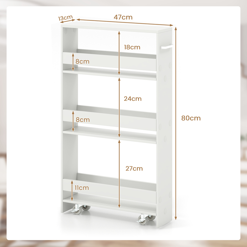 Costway 4 Shelf White Slim Storage Cart with Wheels Image 9