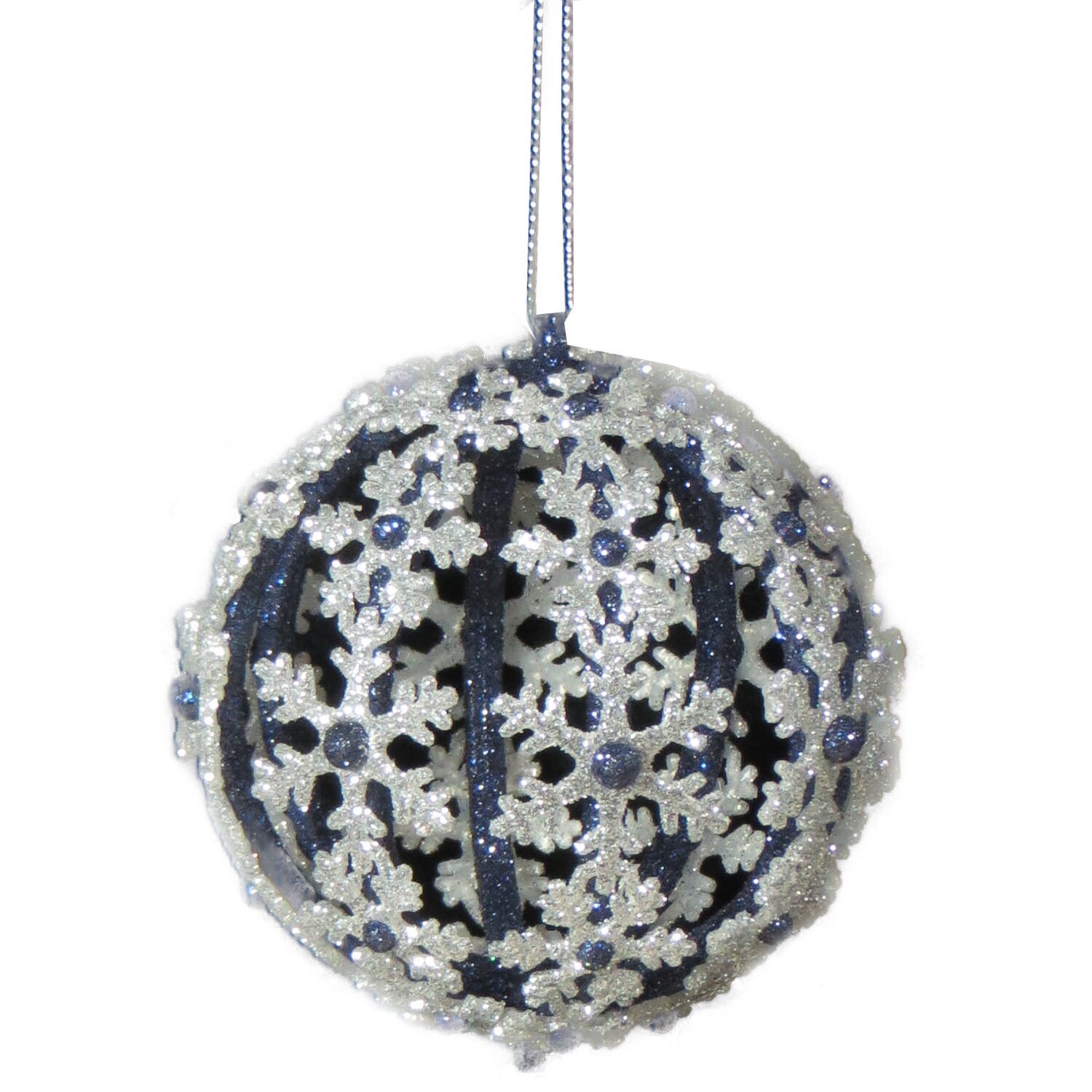 Midnight Fantasy Silver and Blue Snowflake Bauble Image