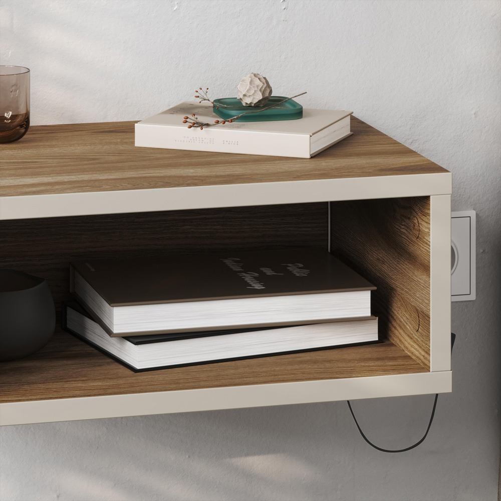 Decortie Brik Single Shelf Deep Oud Wall Mounted Bedside Table with Night Light Image 3