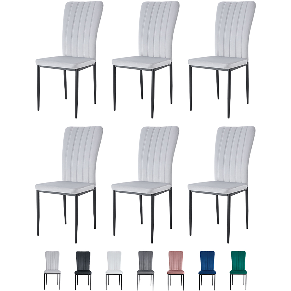 wilko Elle Set of 6 Light Grey Velvet Effect Plush Padded Upholstered Dining Chair Image 8