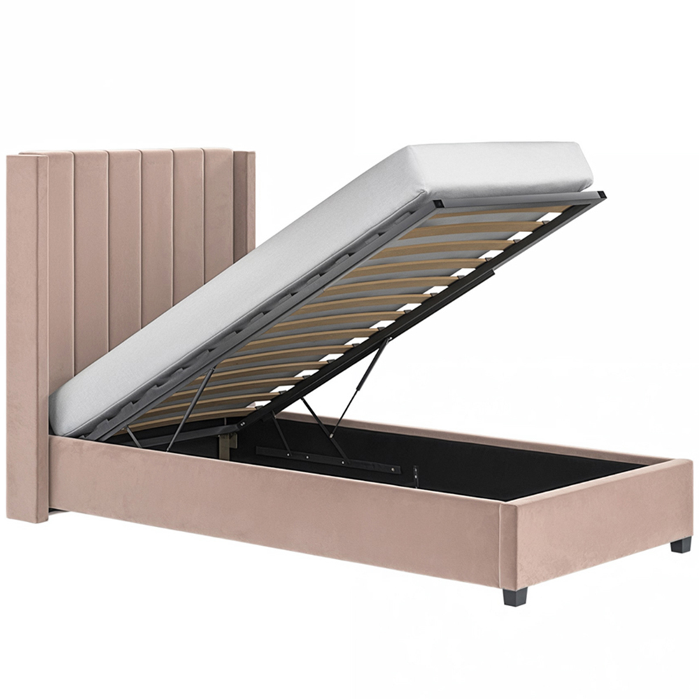 Flair Tiggy Single Pink Velvet Ottoman Bed Image 3