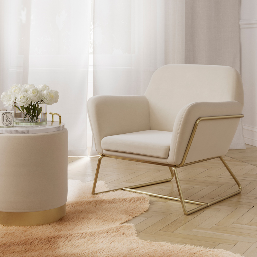 Charles Brushed Gold and Cream Velvet Armchair Image 6