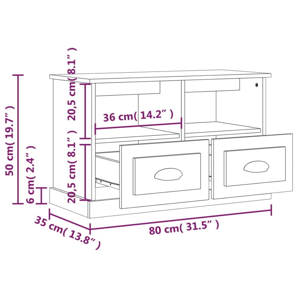 vidaXL 2 Drawer 2 Shelf White TV Cabinet Image 9