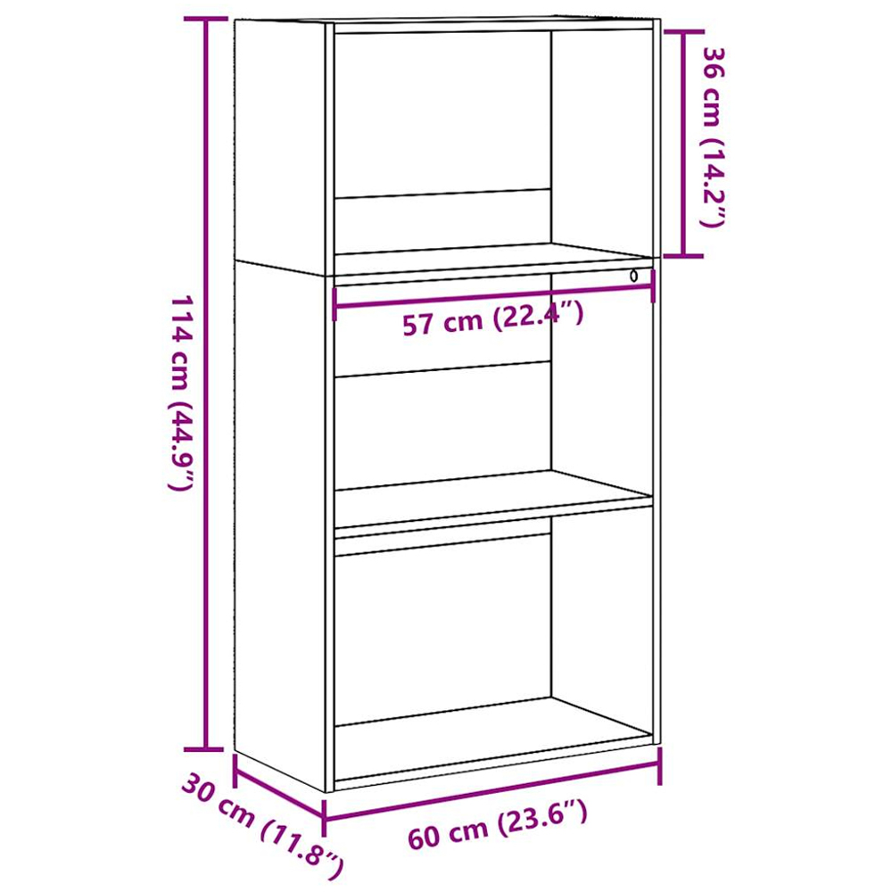 vidaXL 3 Shelf Sonoma Oak Bookcase Image 9