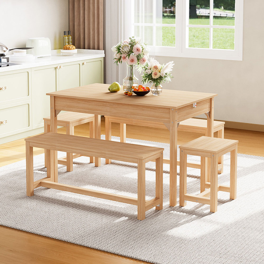 Living and Home 6 Seater 120-160cm Extendable Dining Bench Set Original Wood Image 8