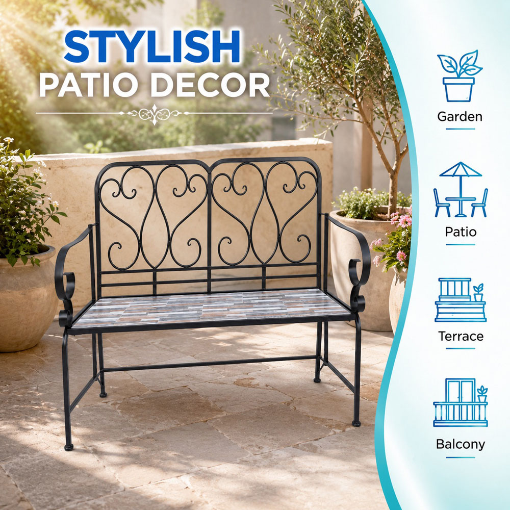 Shatchi Oasis Mosaic 2 Seater Garden Bench Image 7