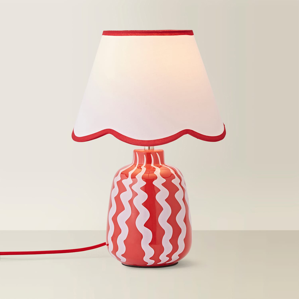 ValueLights Katy Scallop Shade Pink and Red Wiggle Stripe Table Lamp with Bulb Image 5