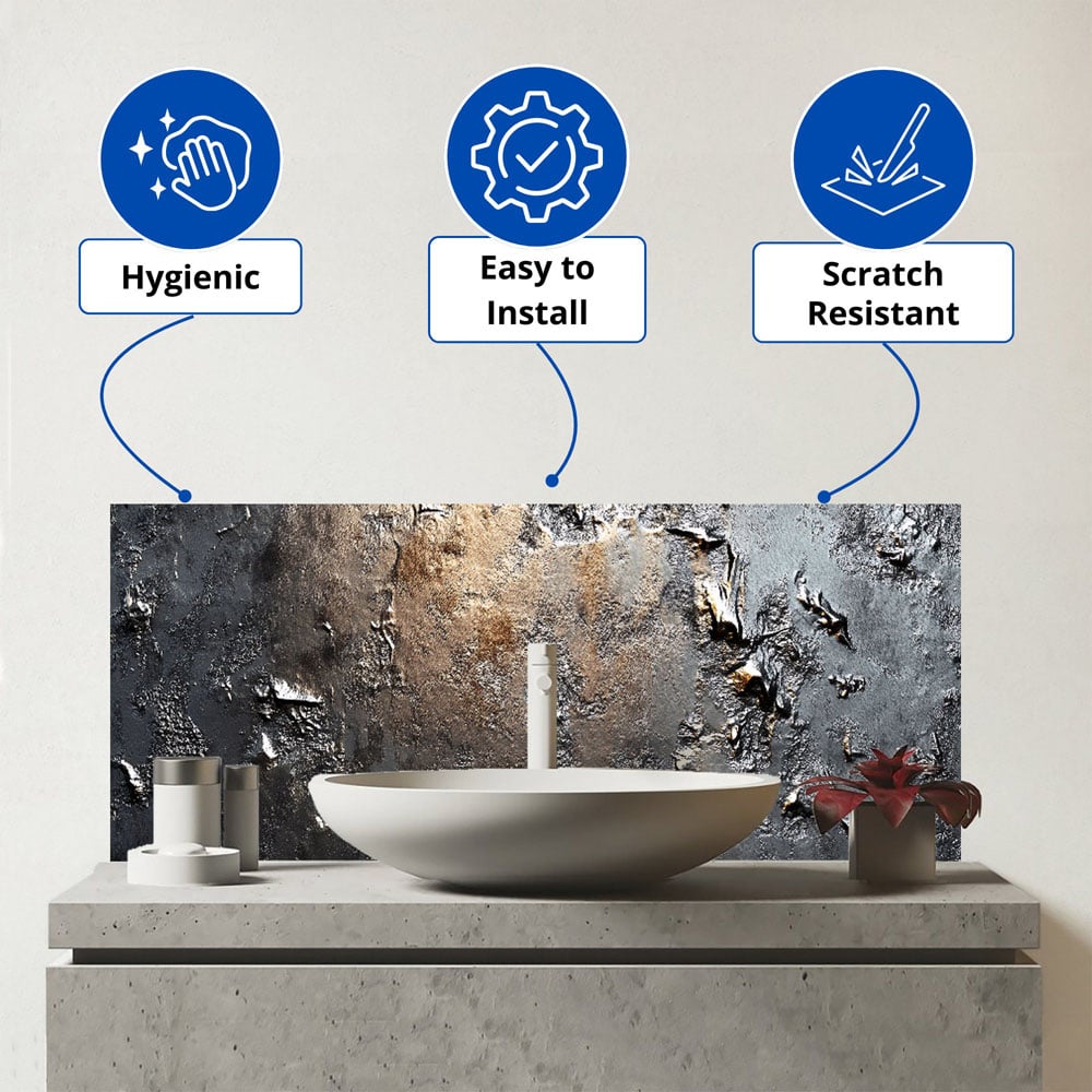 Warren Reed Designer Grey Gold Textures Glass Bathroom Splashback 25 x 60cm Image 3