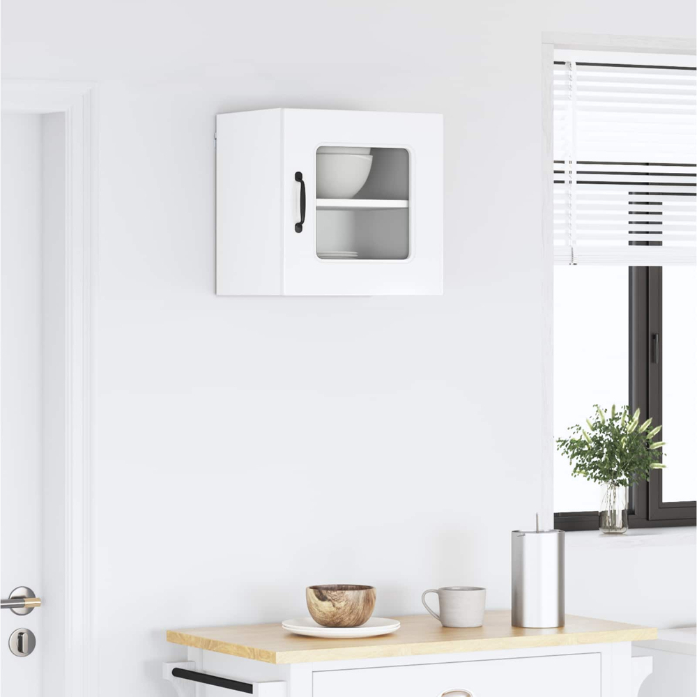 vidaXL Kalmar Single Glass Door High Gloss White Wall Mounted Kitchen Cabinet Image 9