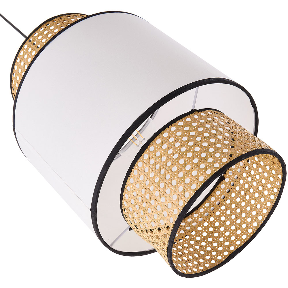 Living and Home White Fabric Shade Rattan Woven Pendant Light Image 3