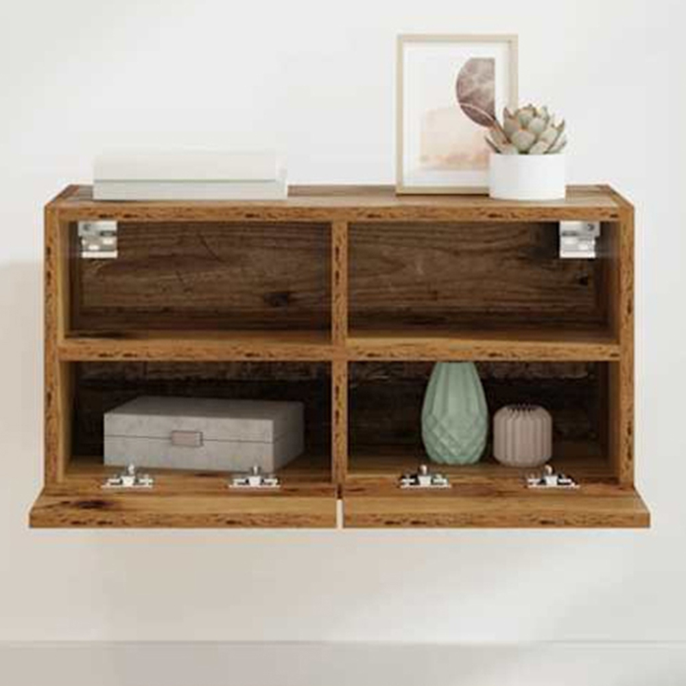 vidaXL 2 Door 2 Shelf Old Wood Wall Mounted TV Unit Image 1