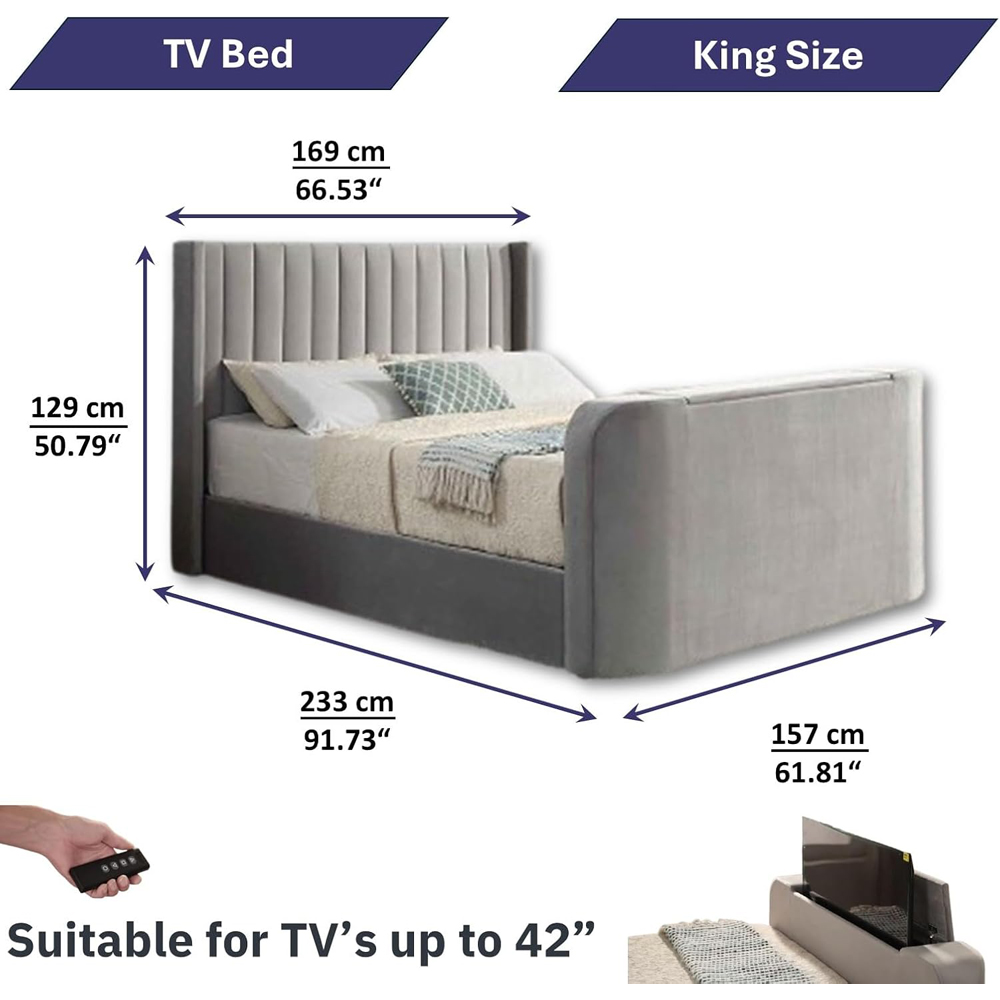 Home Treats King Size Velvet Winged Panel Ottoman TV Bed Image 9