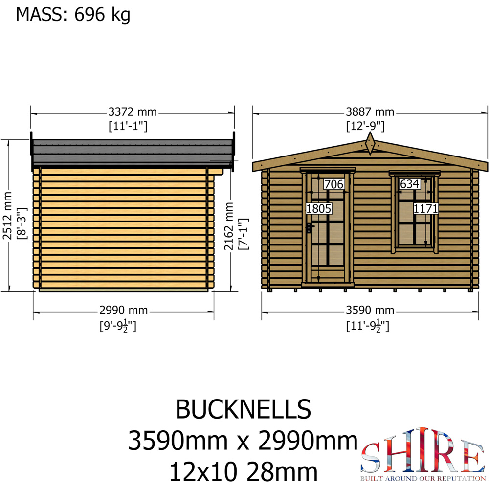 Shire Bucknells 12 x 10ft Pressure Treated Log Cabin Image 7