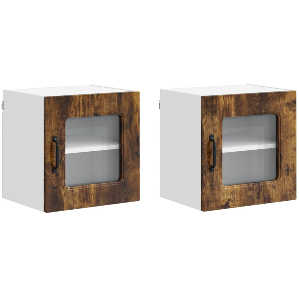 vidaXL Kalmar Single Glass Door Smoked Oak Wall Mounted Kitchen Cabinet Set of 2 Image 2