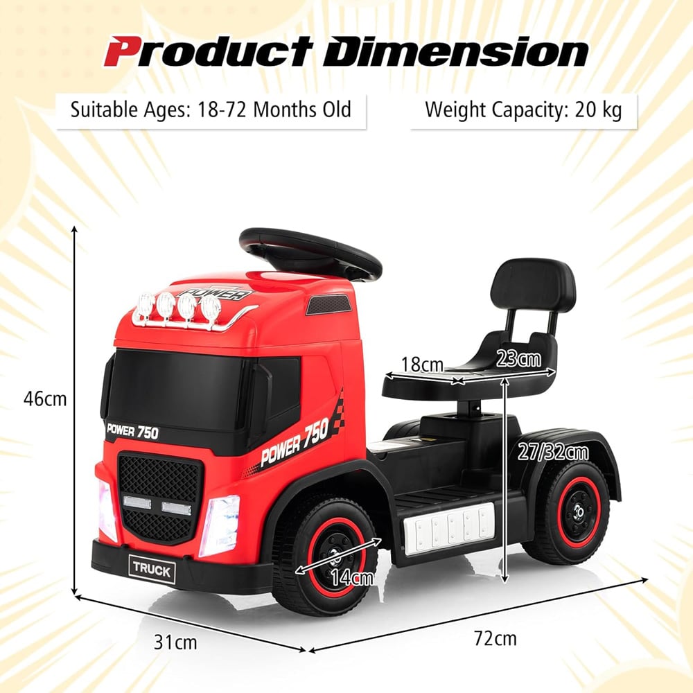 Costway Red Electric Ride-On Truck with Adjustable Seat and LEDs Image 9