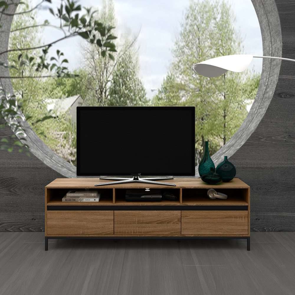 Loft24 Bari 3 Drawer Oak Black TV Unit Image 6