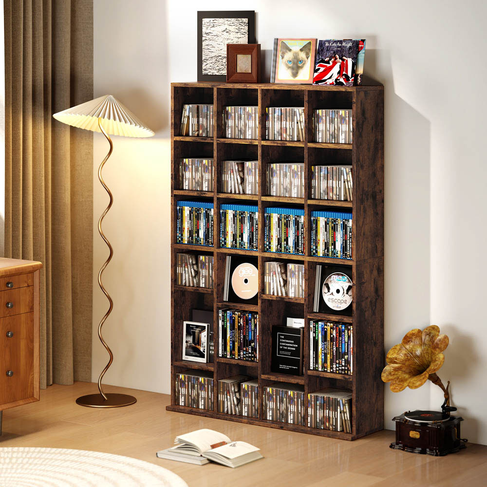 Portland 24 Shelf Rustic Brown Media Storage Rack Image 3