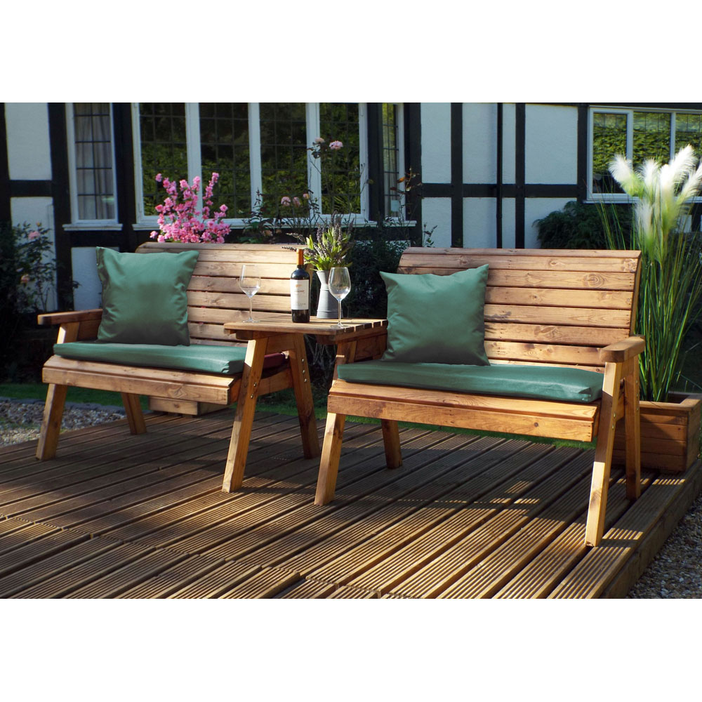Charles Taylor 4 Seater Straight Bench Set with Green Cushions Image 2
