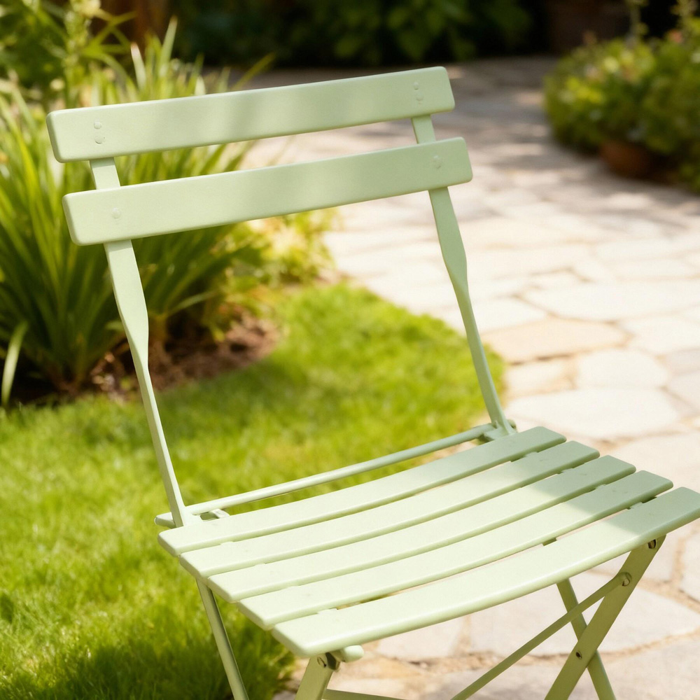 Home Source Clifton 2 Seater Sage Green Metal Folding Bistro Set Image 3