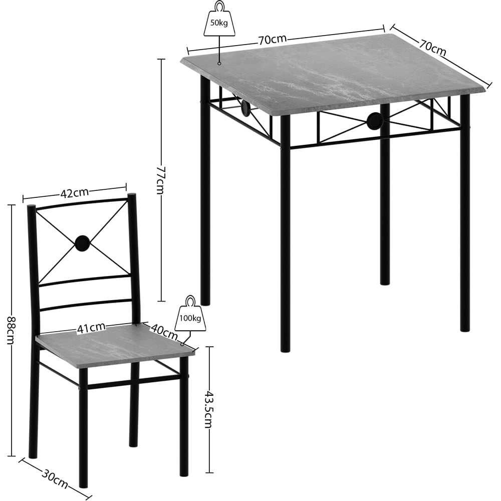 Vida Designs Roslyn 2 Seater Square Dining Set Concrete Grey Image 6