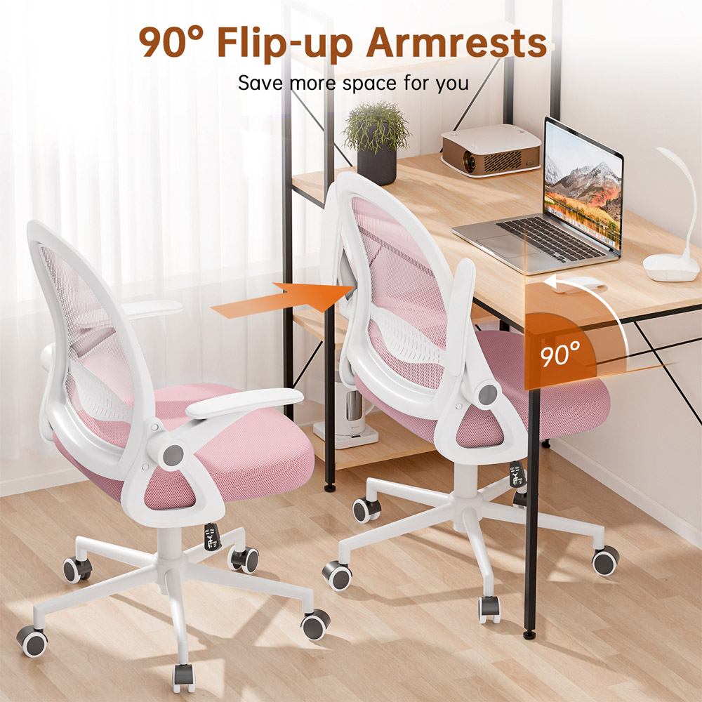 Rattrix Pink Mid-Back Mesh Office Chair with Flip-Up Armrests Image 5