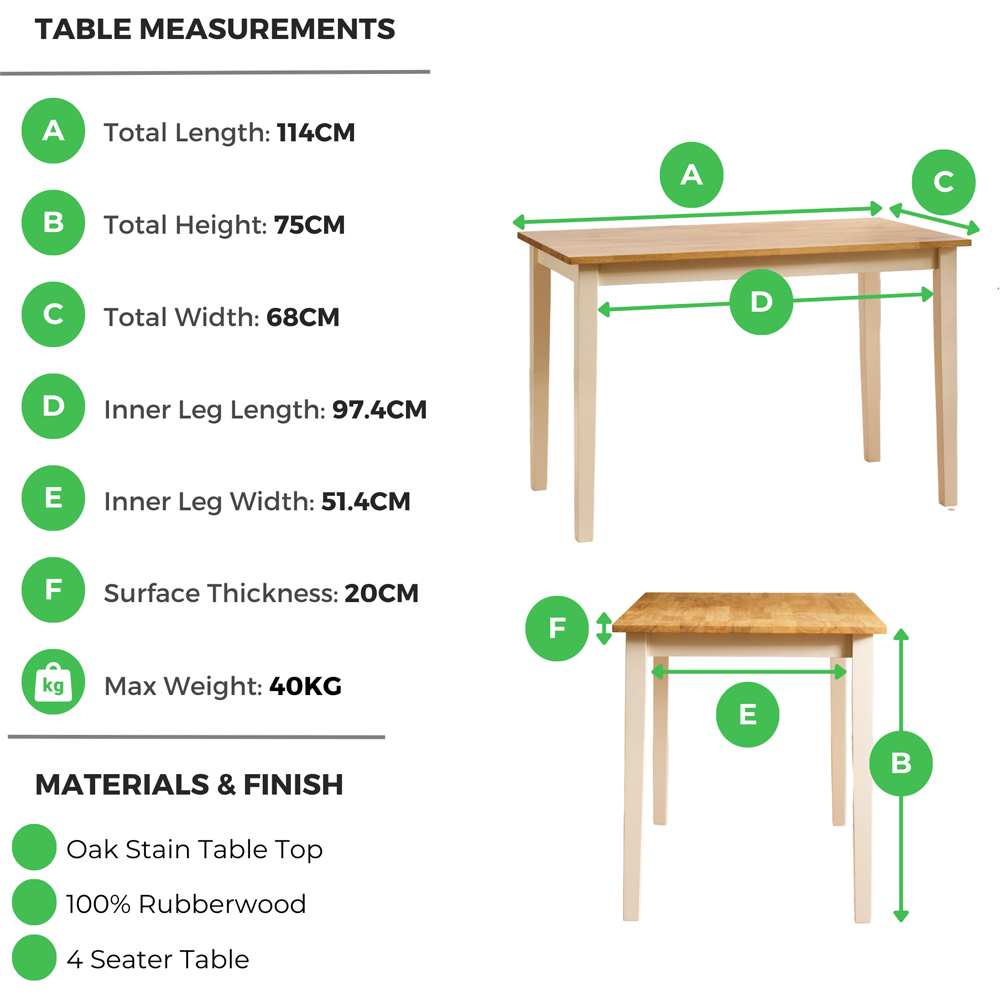 Furniturebox Salisbury 4 Seater Wooden Small Dining Table Oak and Cream Image 7