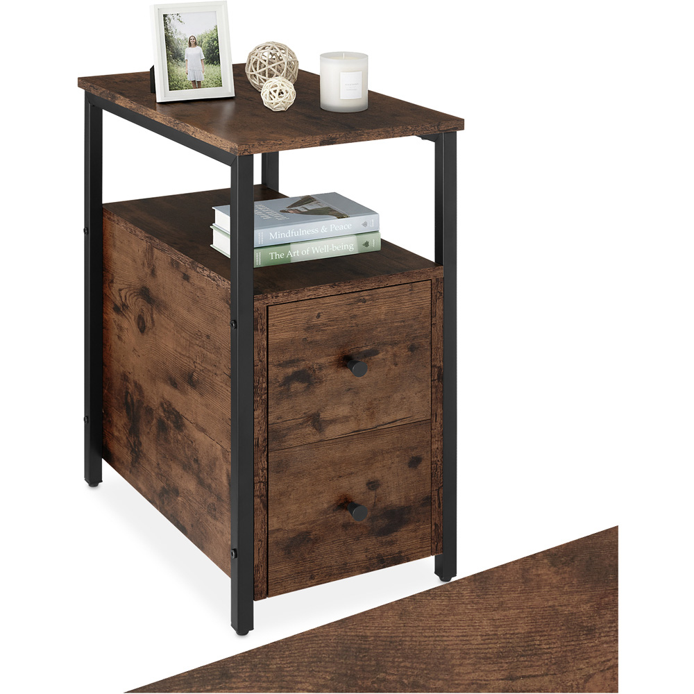 tectake Tullamore 2 Drawer Dark Industrial Wood Rustic Bedside Table Image 2