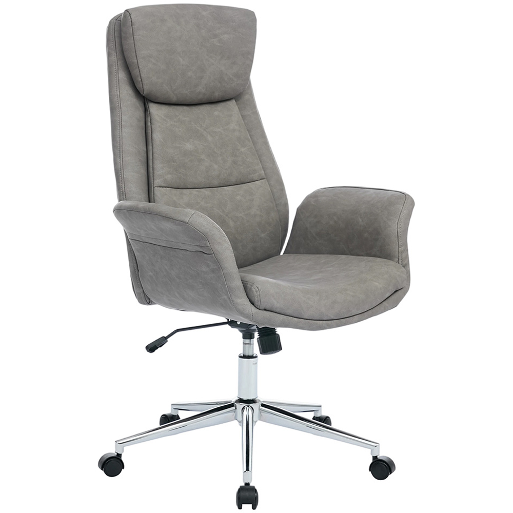 Living and Home Grey PU Leather Height Adjustable High-Back Swivel Office Chair with Headrest Image 2