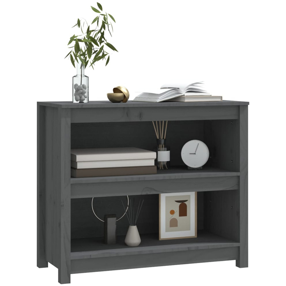 vidaXL 2 Shelf Grey Solid Pine Wood Bookcase Image 4