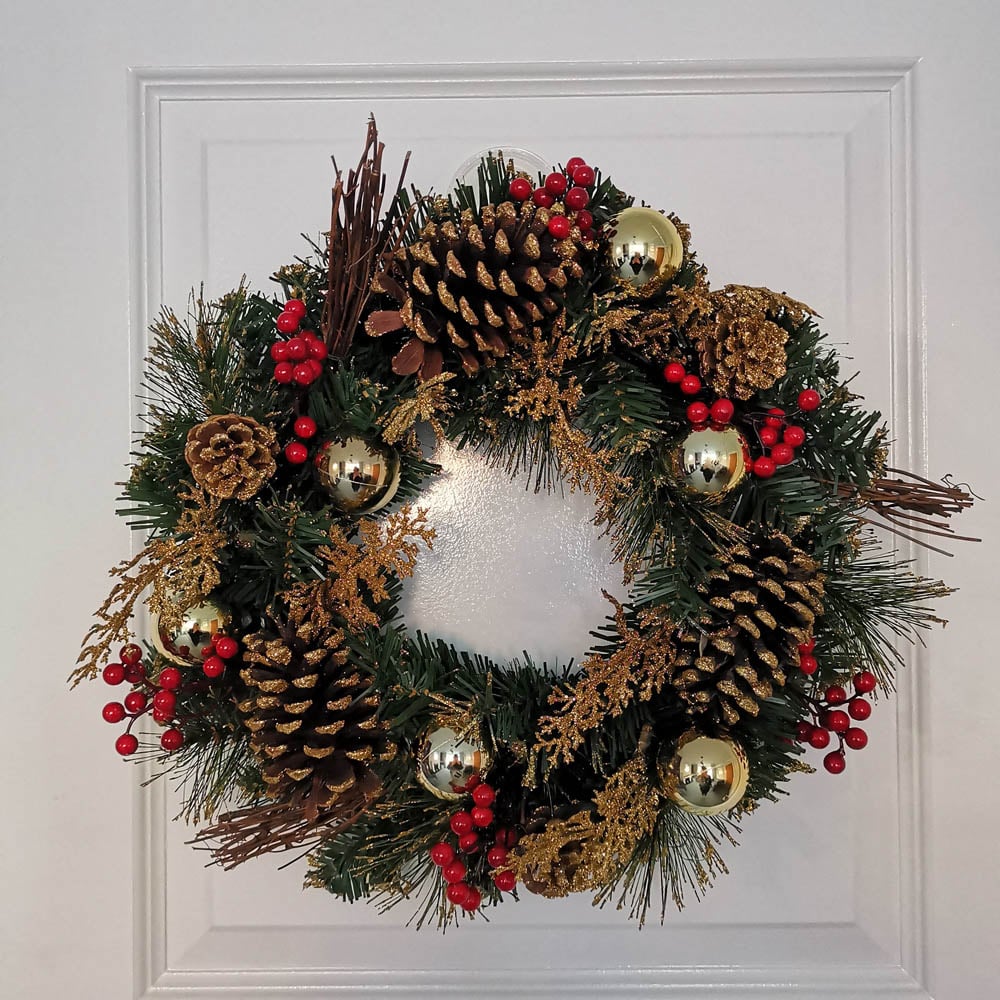 Samuel Alexander Gold Dressed Christmas Wreath with Baubles Pinecones and Berries 40cm Image 2