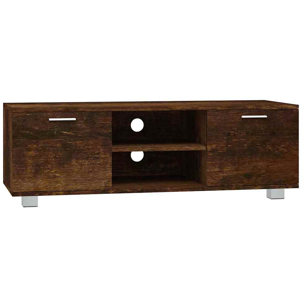 vidaXL 2 Door 2 Shelf Smoked Oak TV Cabinet with Cable Holes Image 2