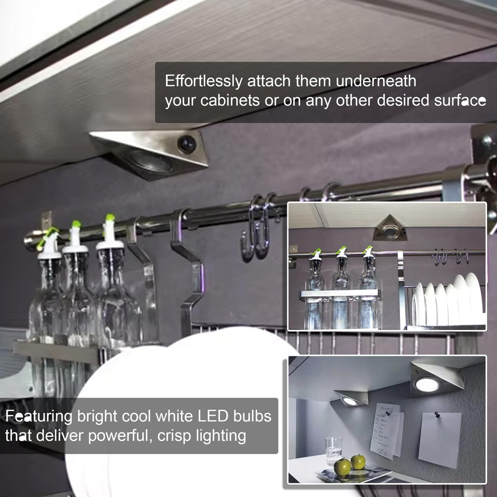 ATEK Cool White LED Silver Triangle Under Cabinet Light 3 Pack Image 4