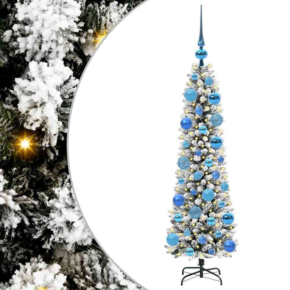 vidaXL Pre-Lit Warm White LED and Blue Baubles White Artificial Christmas Tree with Stand 4ft Image 2