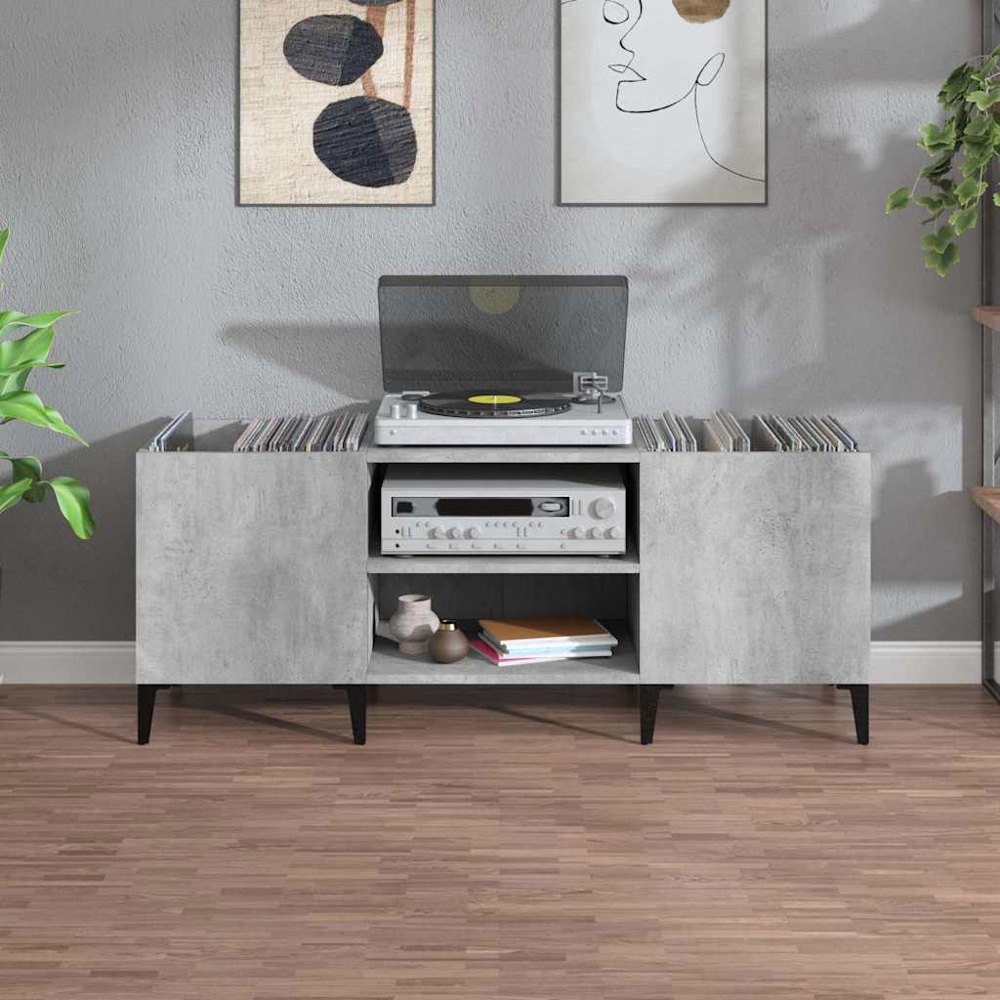 vidaXL 2 Shelf Concrete Grey Wide Record Cabinet Image 7