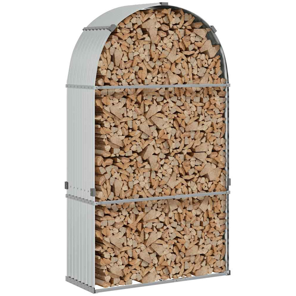 vidaXL Silver Galvanised Steel Firewood Log Holder 210 x 120 x 45cm Image 2