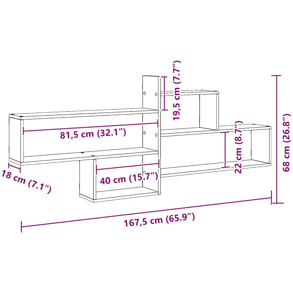 vidaXL 4 Open Compartment Artisan Oak Wall Shelf Image 9