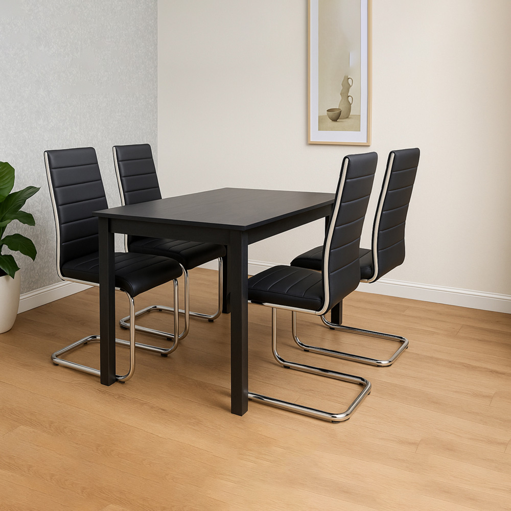 Kosy Koala 4 Seater Striped Faux Leather Wooden Dining Set White and Black Image 4