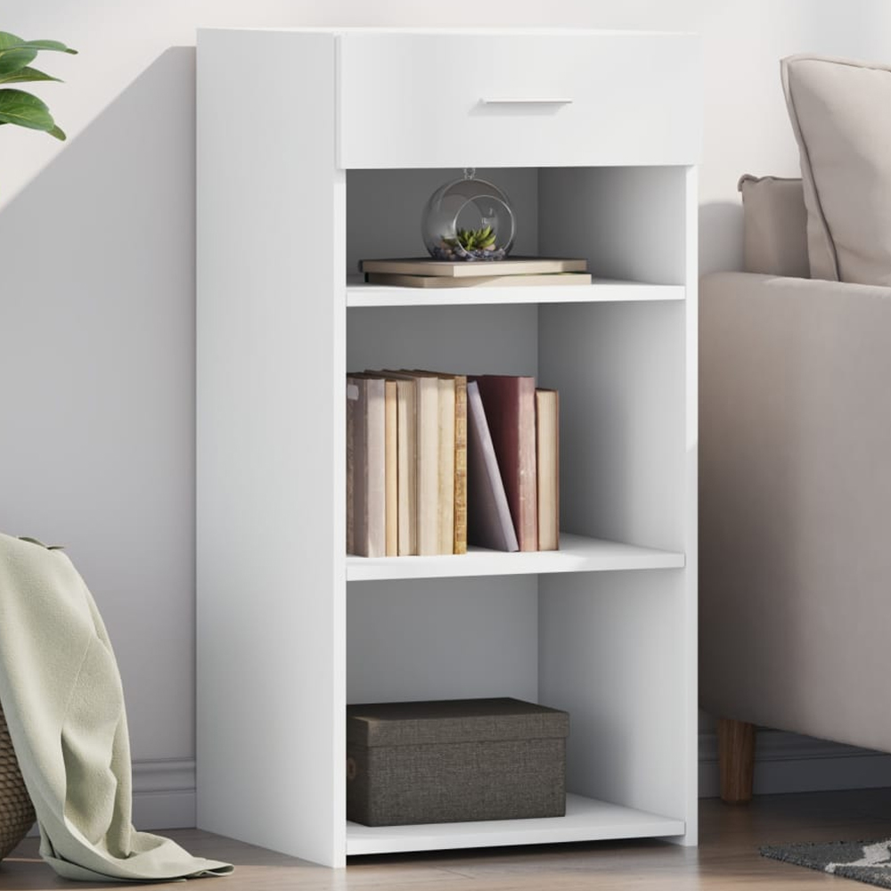 vidaXL Single Drawer 3 Shelf White Sideboard Image 1