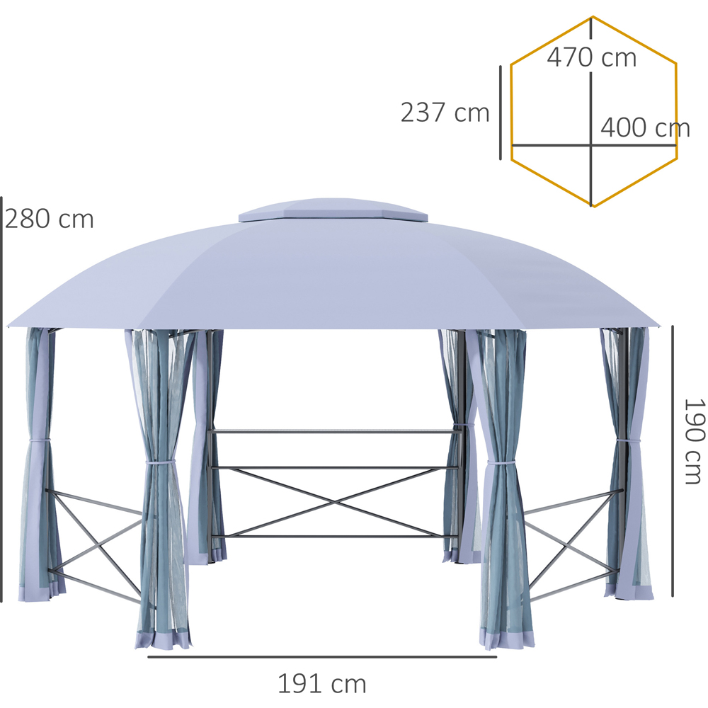 Outsunny 4 x 4.7m Grey Steel Frame 2 Tier Roof Gazebo with Mesh Curtains Image 8